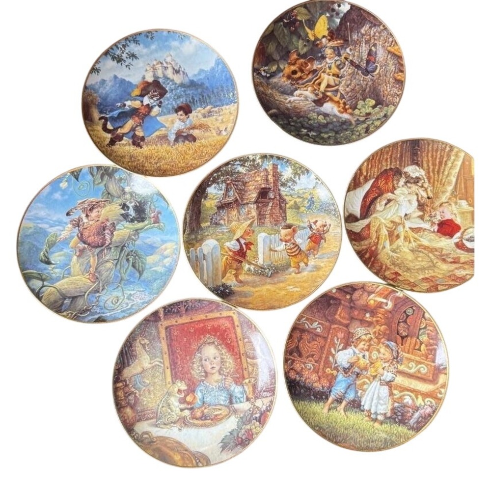 Scott Gustafson Fairy Tale Collector Plates Set of 7 Gold Rim Decorative Art